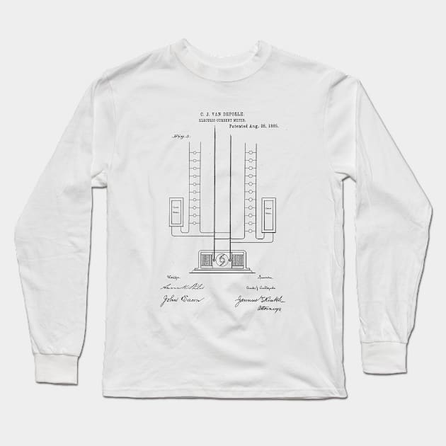 Electric Current Meter Vintage Patent Hand Drawing Long Sleeve T-Shirt by TheYoungDesigns